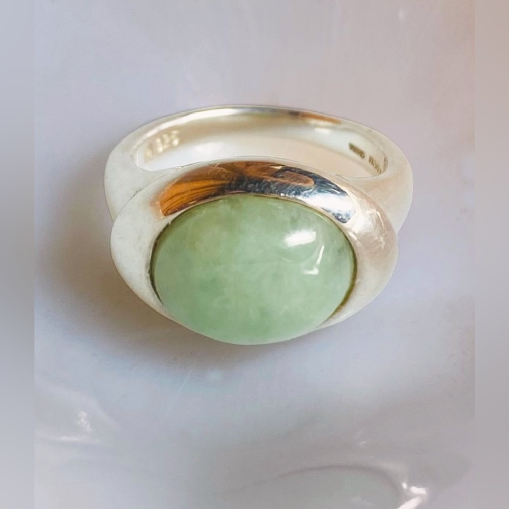 Sterling Silver Green Aventurine Large Oval Cabochon Statement Ring